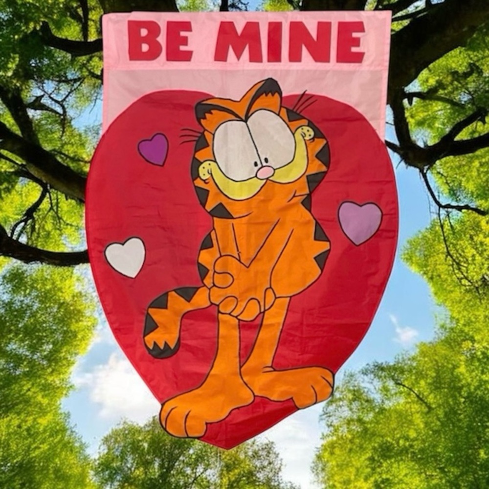 Garfield Be Mine Valentine Outdoor Flag Banner Nylon Double Sided Vintage 1999